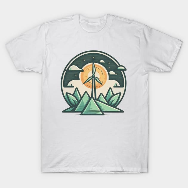 Eco-Friendly Cartoon Wind Turbine Design - Planting Trees One Product at a Time T-Shirt by Greenbubble